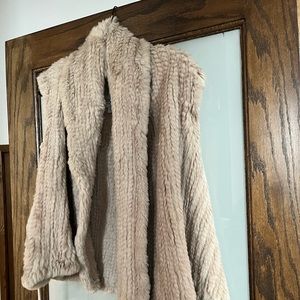 Armani Collezioni Grey Rabbit Fur Vest. Asymmetrical with leather belt. Size 6.